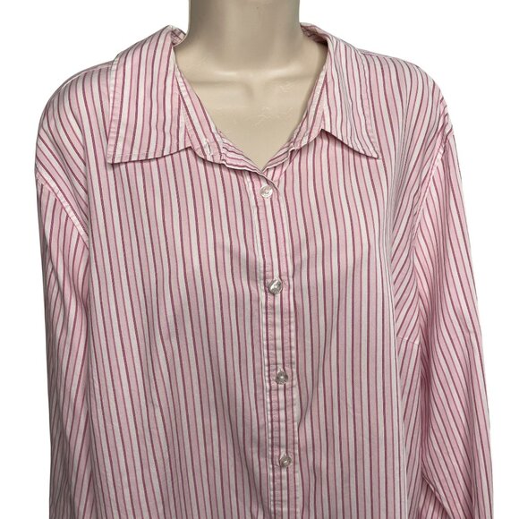 Izod Womens Button Down Shirt Stripe Pink White Size 3X - Picture 2 of 10
